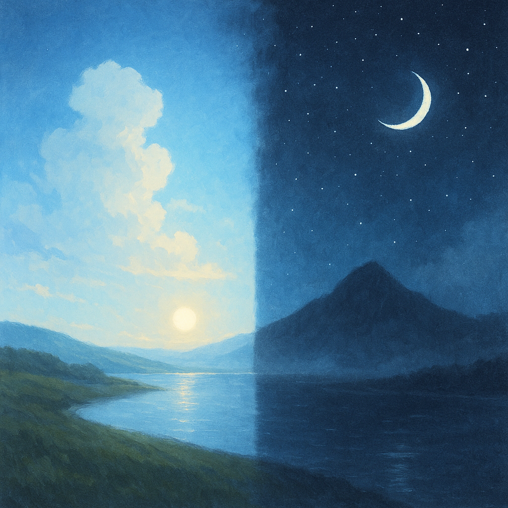 昼と夜が並列した風景画像